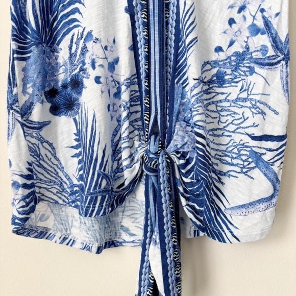 Hale Bob Tie Front Tank Top Small Blue White Floral - Picture 3 of 8